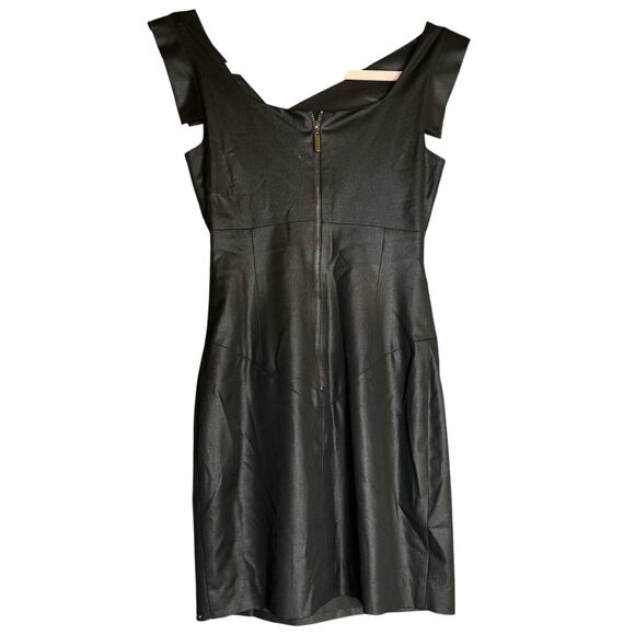 BLACK HALO Black Shiny Jackie O Sheath Midi Dress Women's Size 0 LBD Classic - Picture 2 of 5